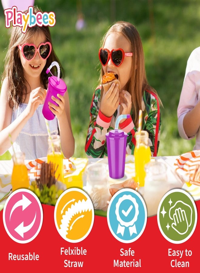 Playbees 12 Pack Neon Sipper Cups - 6 Oz. - Colorful, Spill-Proof Cups with Lids and Straws - Ideal for School Events, Themed Parties, and Birthday Celebrations - Party Supplies - Image 4